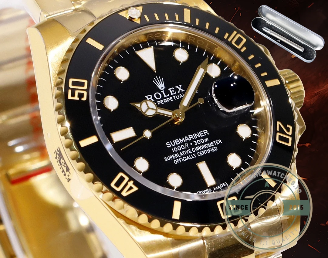 Replica Rolex Submariner 40 mm Yellow Gold 116618LN Black Dial - Premium Super Clone Watch