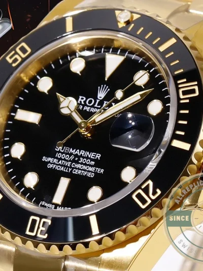 Replica Rolex Submariner 40 mm Yellow Gold 116618LN Black Dial - Best Quality Replica Watch