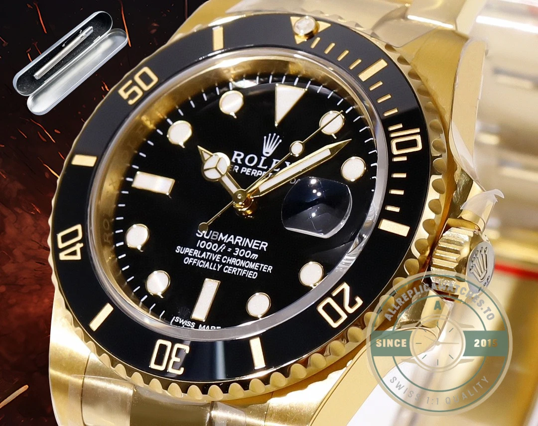 Replica Rolex Submariner 40 mm Yellow Gold 116618LN Black Dial - Best Quality Replica Watch