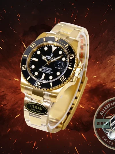 Replica Rolex Submariner 40 mm Yellow Gold 116618LN Black Dial - Luxury Replica Watch