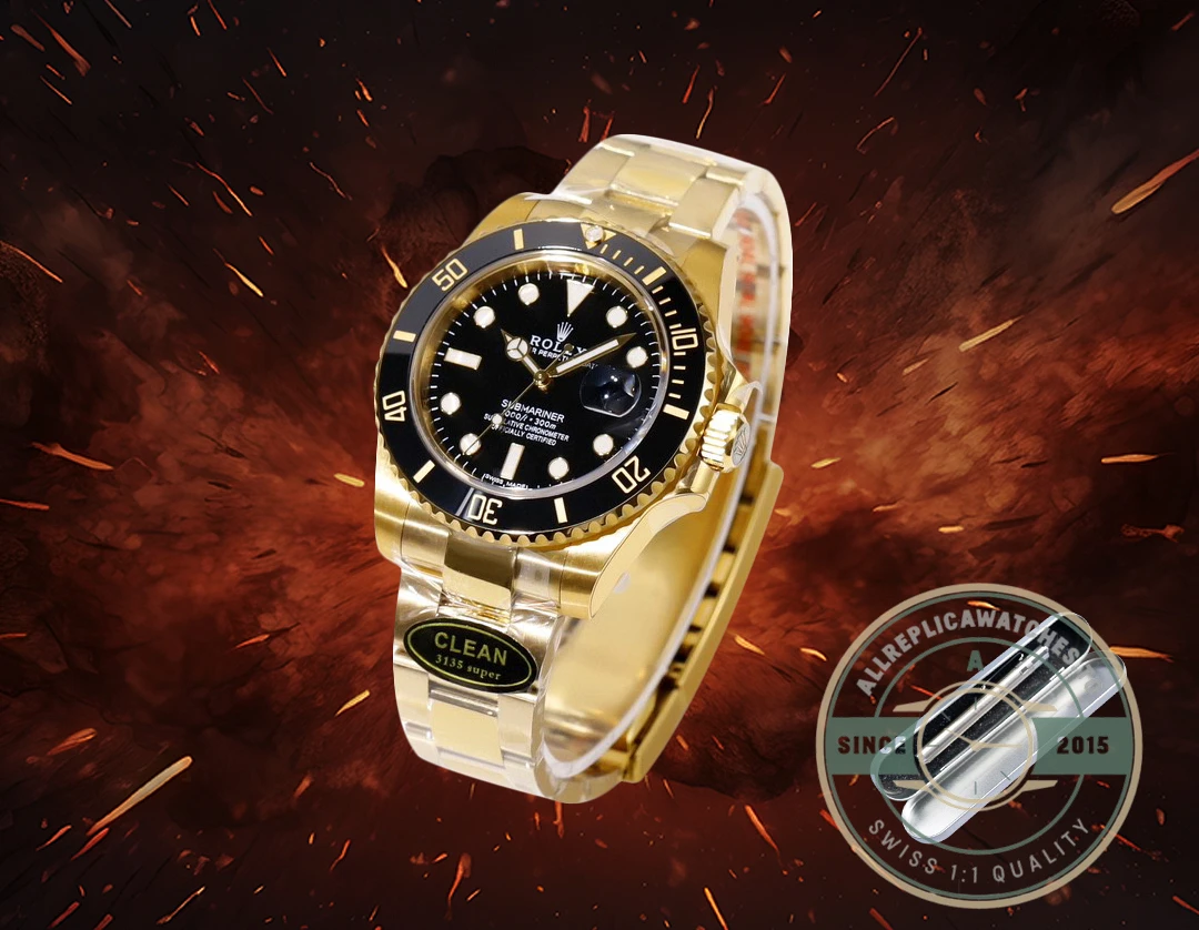 Replica Rolex Submariner 40 mm Yellow Gold 116618LN Black Dial - Luxury Replica Watch