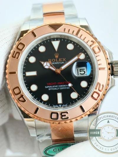 Replica Rolex YACHTMASTER ROSE GOLD STEEL 116621 BLACK DIAL 40MM - Swiss-Made Clone Watch