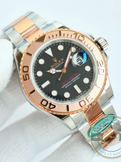 Replica Rolex YACHTMASTER ROSE GOLD STEEL 116621 BLACK DIAL 40MM - 1:1 Swiss Replica Watch