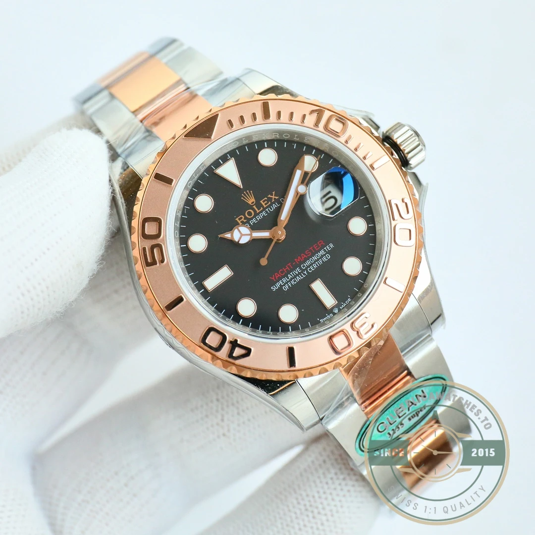 Replica Rolex YACHTMASTER ROSE GOLD STEEL 116621 BLACK DIAL 40MM - 1:1 Swiss Replica Watch