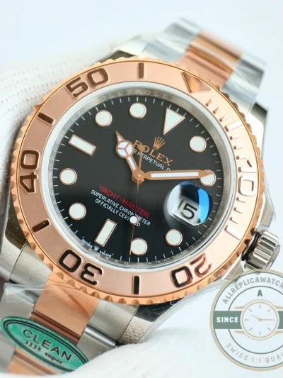 Replica Rolex YACHTMASTER ROSE GOLD STEEL 116621 BLACK DIAL 40MM - Swiss Movement Replica Watch