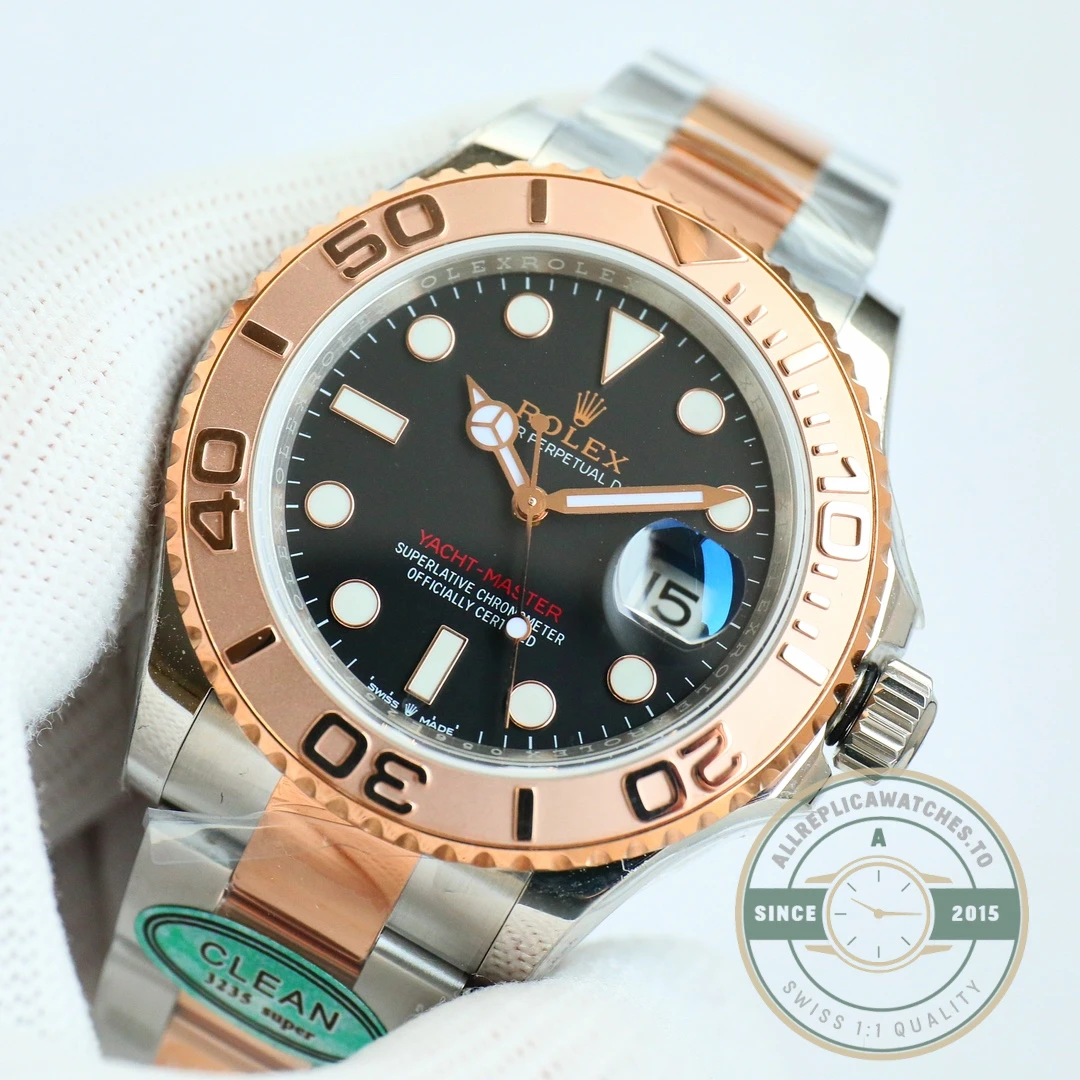 Replica Rolex YACHTMASTER ROSE GOLD STEEL 116621 BLACK DIAL 40MM - Swiss Movement Replica Watch