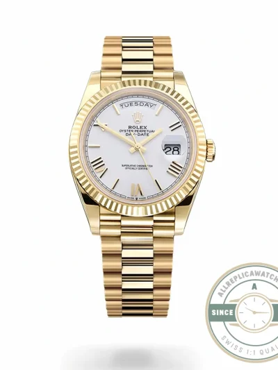 Super Clone Day-Date 40 mm White Dial Yellow Gold M228238-0042 - Best Quality Replica Watch