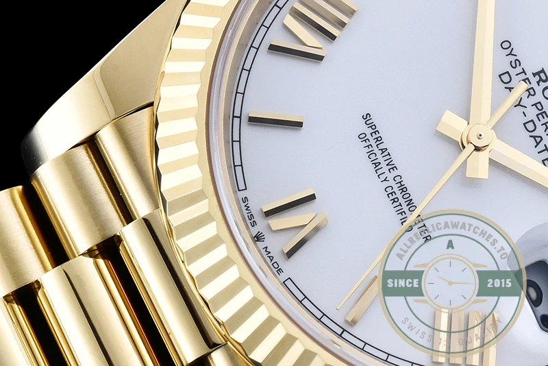 Super Clone Day-Date 40 mm White Dial Yellow Gold M228238-0042 - Swiss Movement Replica Watch