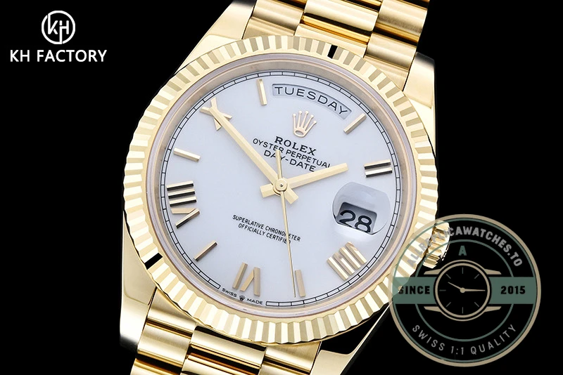 Super Clone Day-Date 40 mm White Dial Yellow Gold M228238-0042 - Swiss-Made Clone Watch