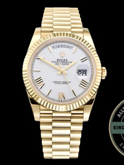 Super Clone Day-Date 40 mm White Dial Yellow Gold M228238-0042 - Swiss-Made Clone Watch