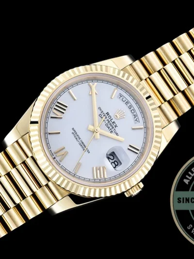 Super Clone Day-Date 40 mm White Dial Yellow Gold M228238-0042 - Best Quality Replica Watch