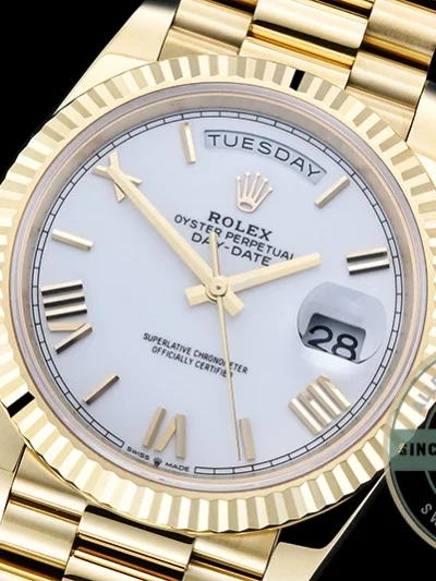 Super Clone Day-Date 40 mm White Dial Yellow Gold M228238-0042 - 1:1 Swiss Replica Watch