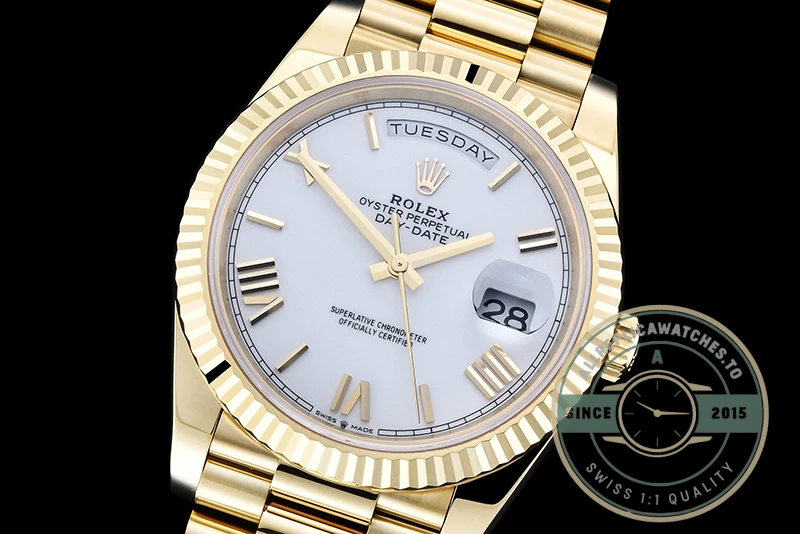 Super Clone Day-Date 40 mm White Dial Yellow Gold M228238-0042 - 1:1 Swiss Replica Watch
