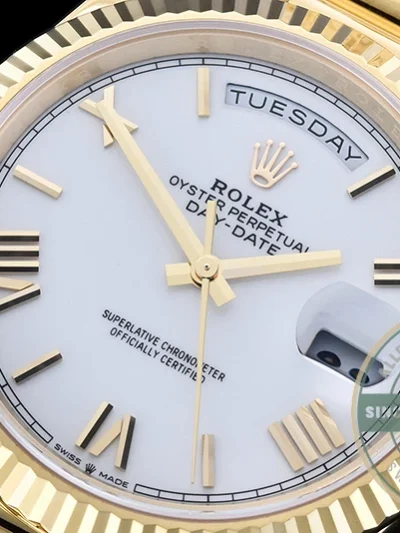 Super Clone Day-Date 40 mm White Dial Yellow Gold M228238-0042 - Best Quality Replica Watch