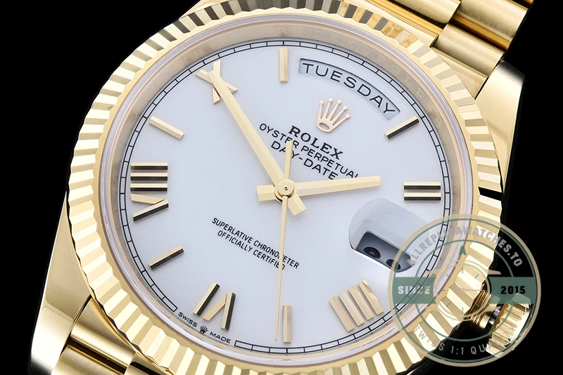Super Clone Day-Date 40 mm White Dial Yellow Gold M228238-0042 - Best Quality Replica Watch