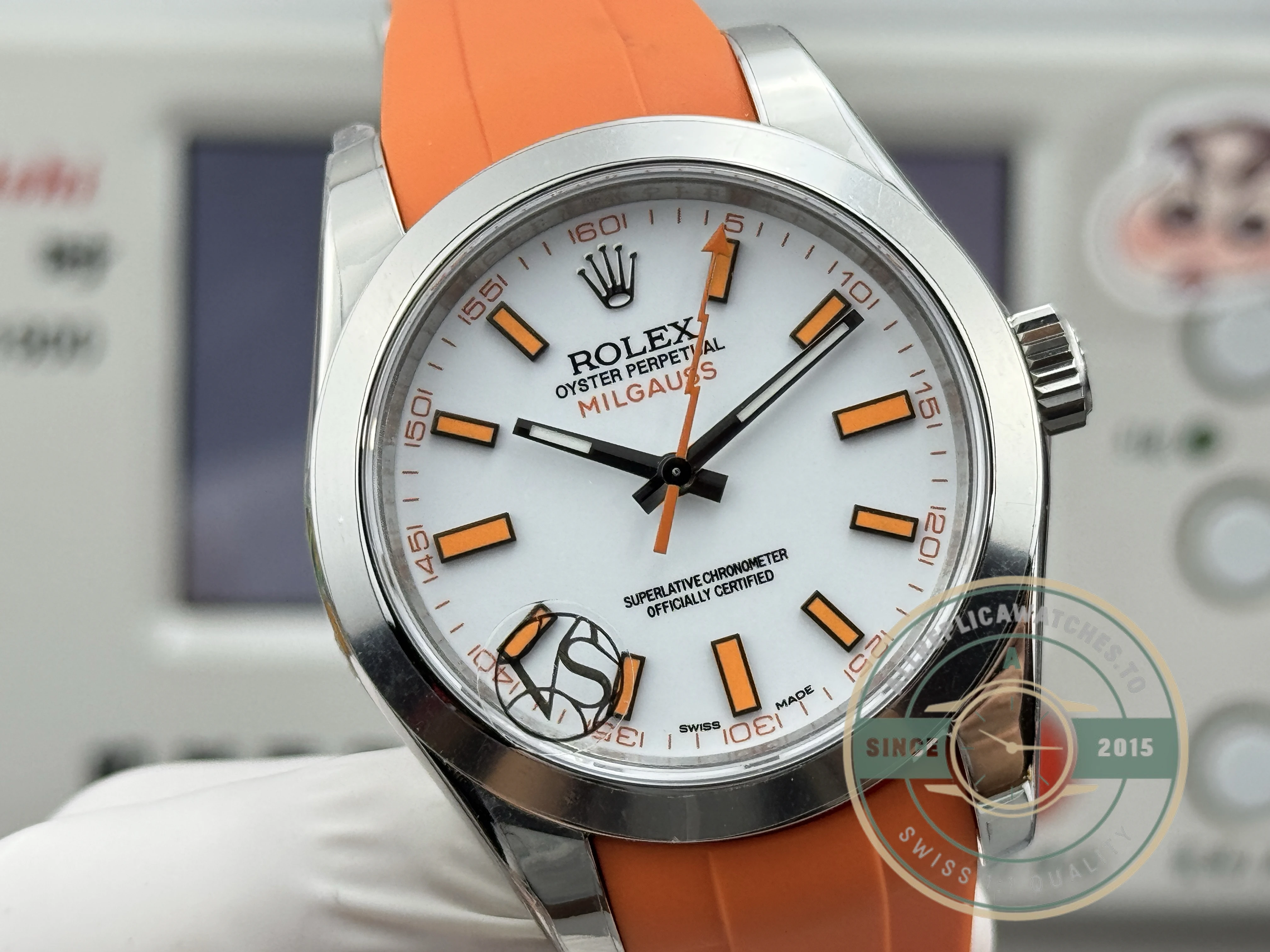 Superclone Rolex Milgauss 40mm White Dial 116400 Orange - Budget Luxury Replica Watch