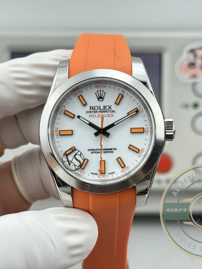 Superclone Rolex Milgauss 40mm White Dial 116400 Orange - High-Grade Replica Watch