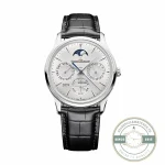 JLC Master Ultra Thin Perpetual Calendar 1303520 in white gold, silvered dial seen head-on