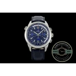 Dark blue alligator strap folding away from the brushed white-metal lug