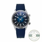 Polaris Date Q906868J in steel with blue lacquer dial and a matching blue rubber strap