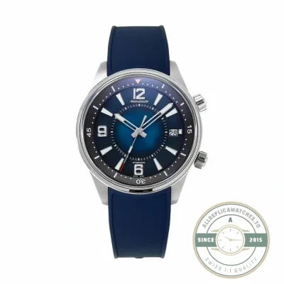 Polaris Date Q906868J in steel with blue lacquer dial and a matching blue rubber strap