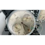 Clean Arabic numerals cross the gold-toned 42mm Portugieser dial