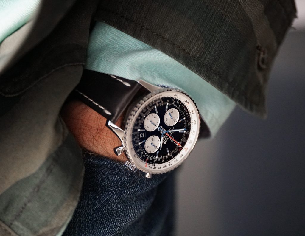 Breitling Navitimer on brown leather strap wrist