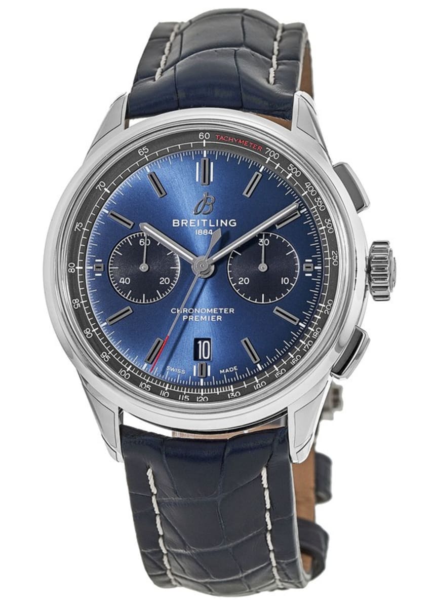 Breitling Premier B01 blue dial on leather strap