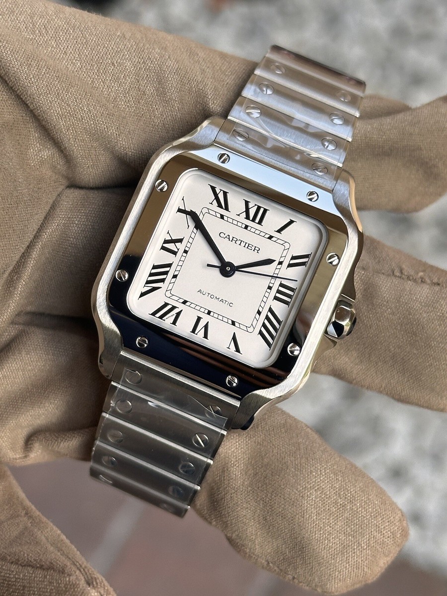 Cartier Santos de Cartier steel watch with bracelet front view