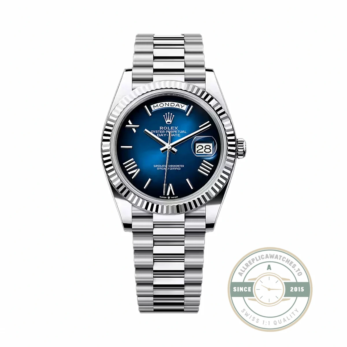 Rolex 228236-0024 Day-Date 40 Platinum Fluted Blue Ombré