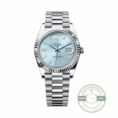 Rolex - 228236-0006 Day-Date 40 Platinum - Fluted Ice Blue - Baguette