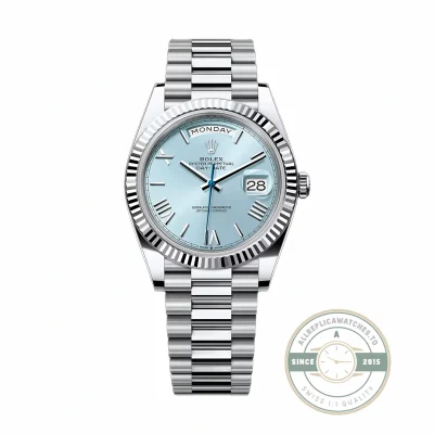 Rolex - 228236-0012 Day-Date 40 Platinum - Fluted Ice Blue - Roman