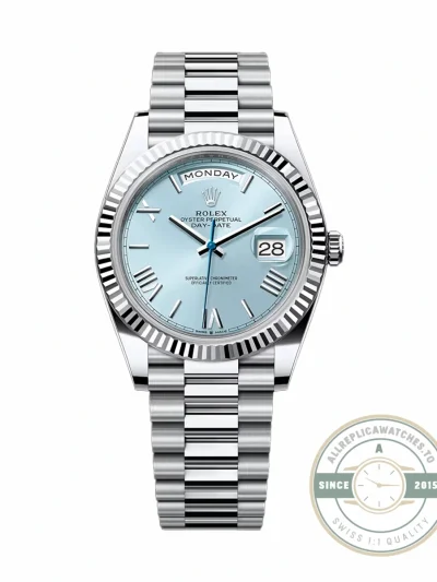 Rolex - 228236-0012 Day-Date 40 Platinum - Fluted Ice Blue - Roman