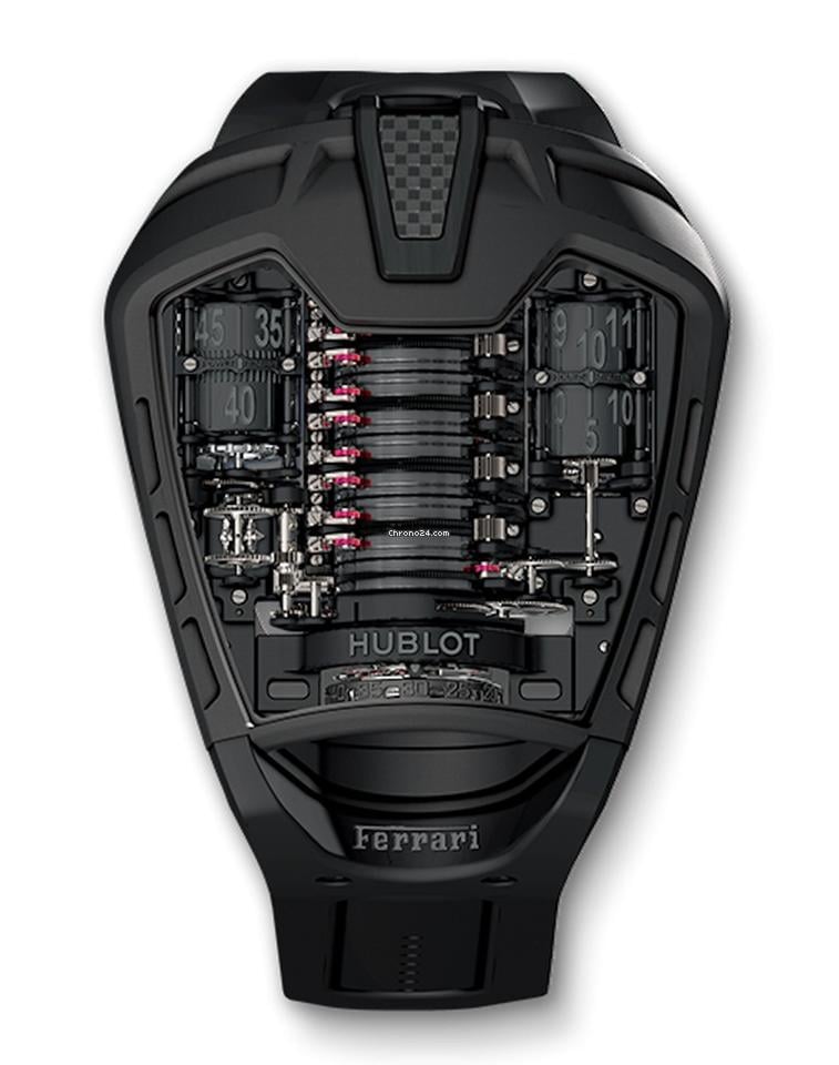 Hublot MP-05 LaFerrari replica watch with black case and visible movement