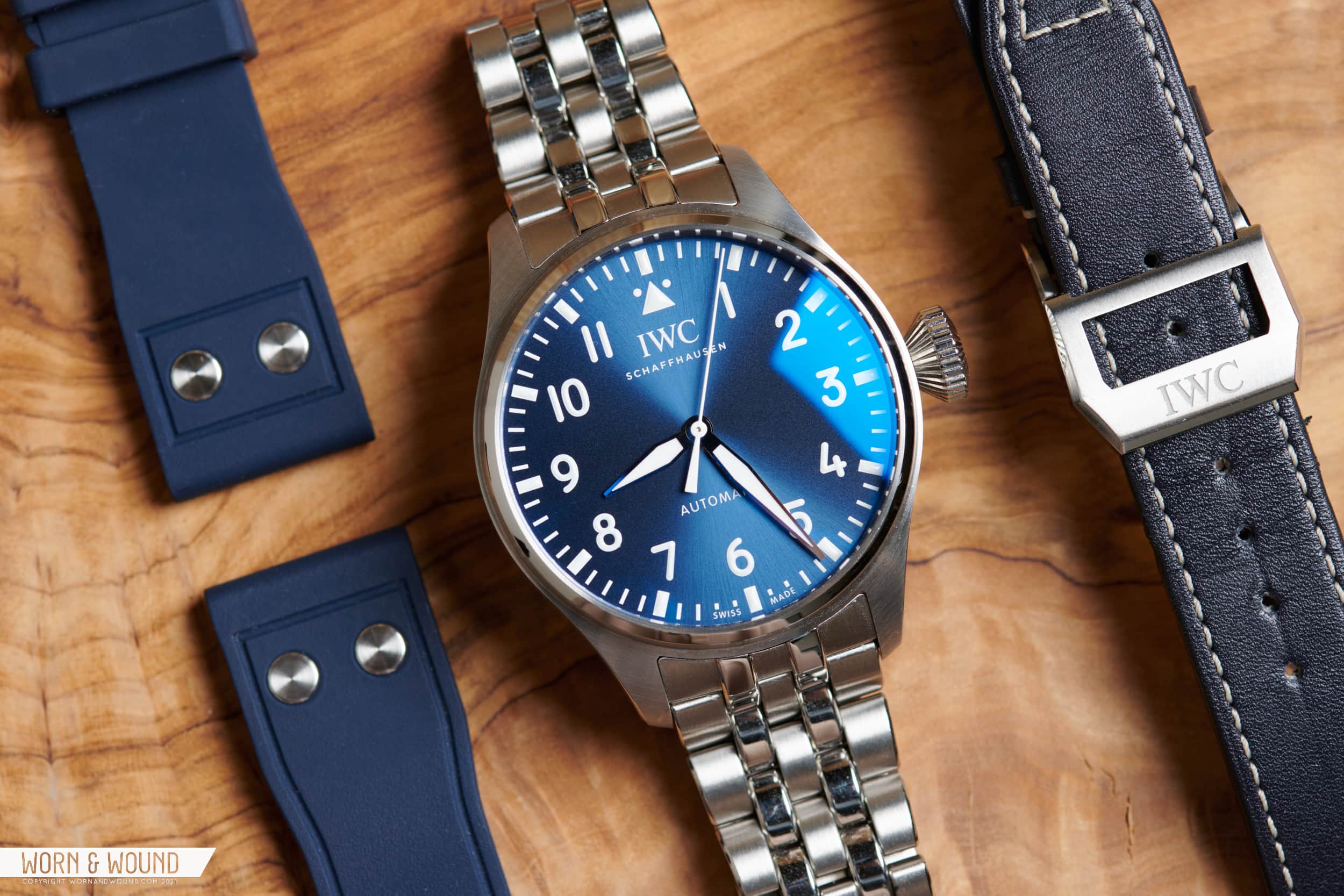 IWC Big Pilot 43 replica with blue dial on leather strap