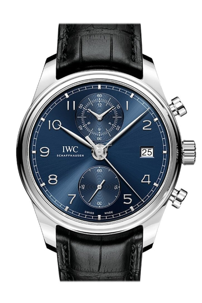 IWC Portugieser replica chronograph with blue dial on leather strap
