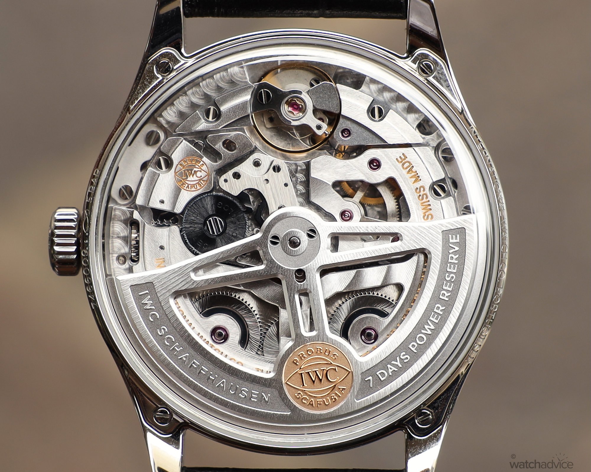 IWC Portugieser replica in-house caliber movement through caseback