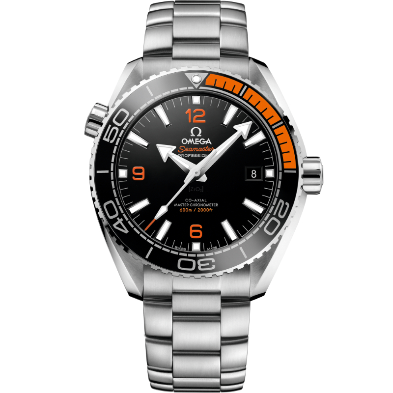 Omega Seamaster Planet Ocean 600M with iconic orange bezel on steel