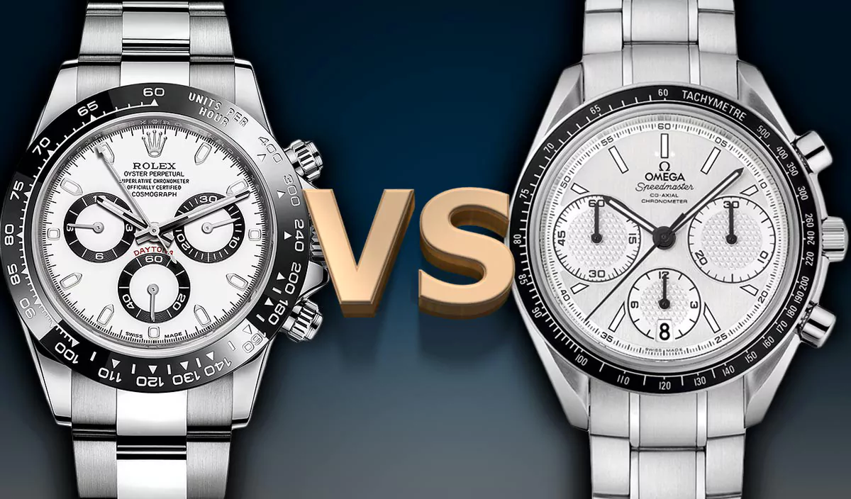 Omega Speedmaster and Rolex Daytona chronograph comparison side by side