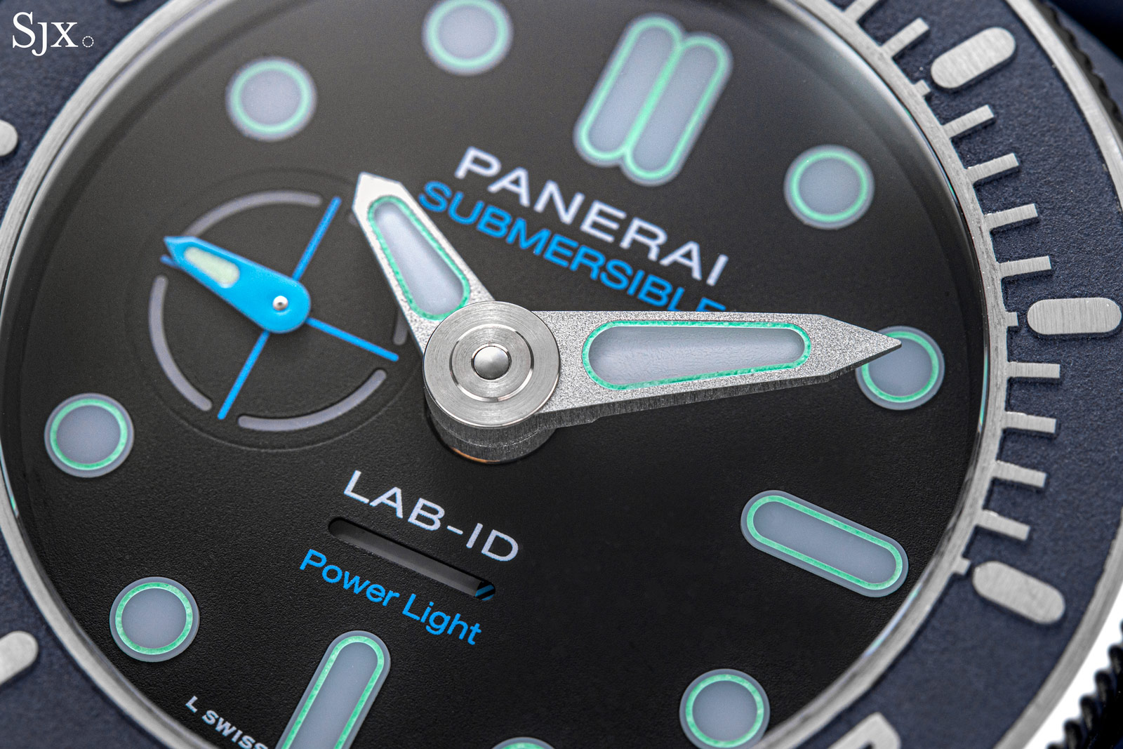 Panerai Submersible replica dial closeup showing lume and markers