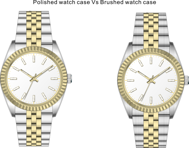 Watch case finishing brushed and polished surfaces