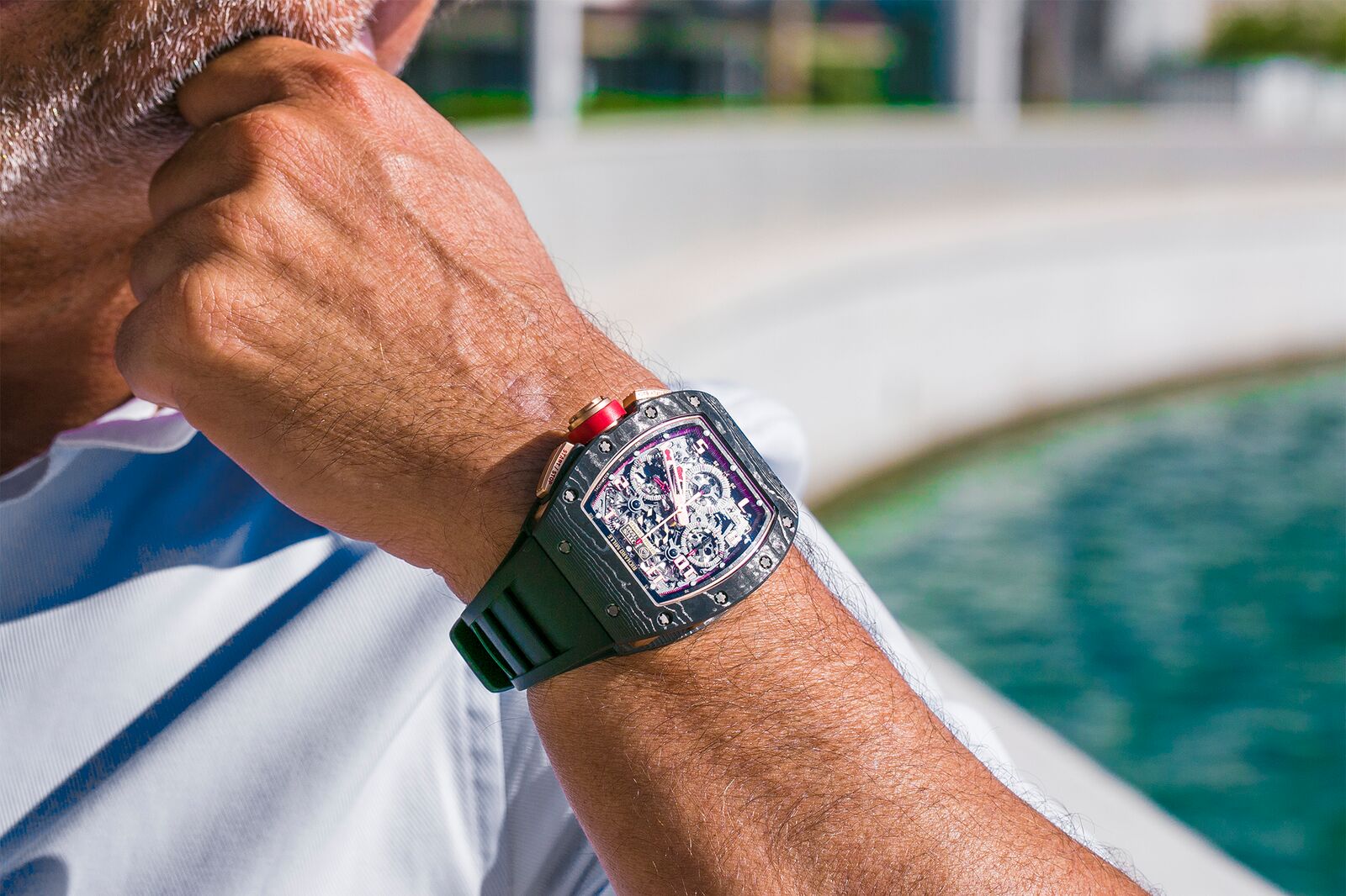 Richard Mille RM 011 titanium on wrist casual wearing