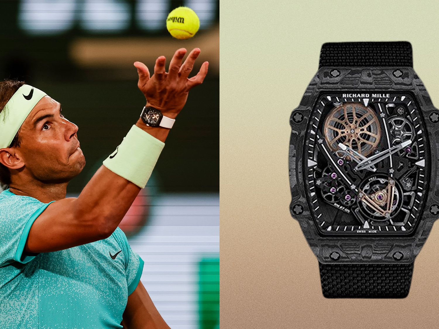 Rafael Nadal wearing Richard Mille watch during tennis match
