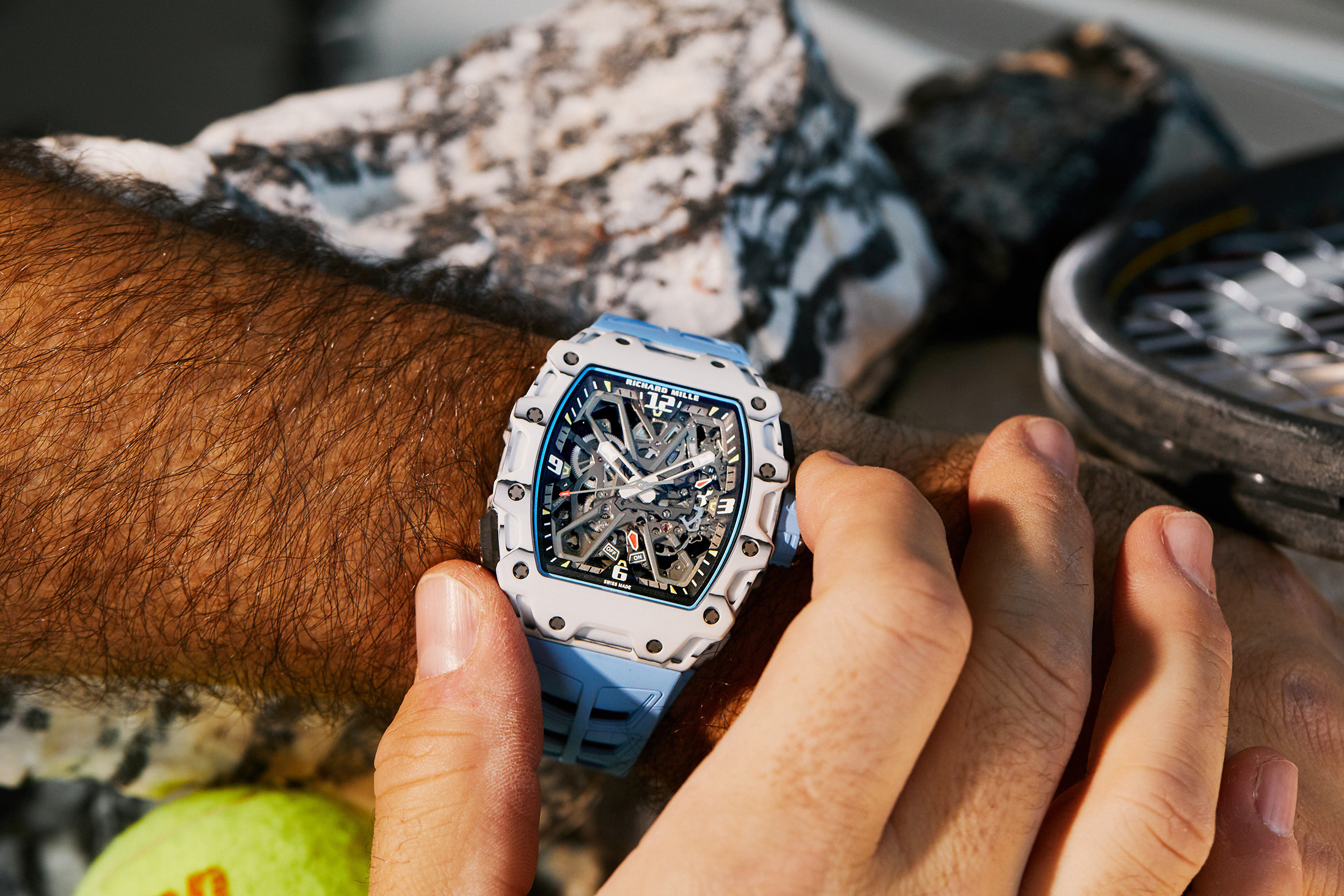 Richard Mille RM 035 carbon watch on wrist close-up