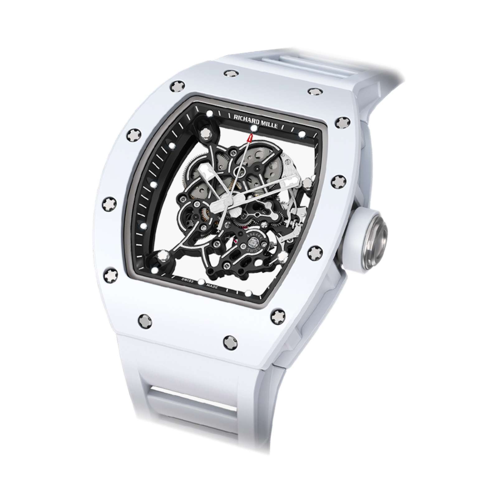 Richard Mille RM 055 white ceramic skeleton movement dial view