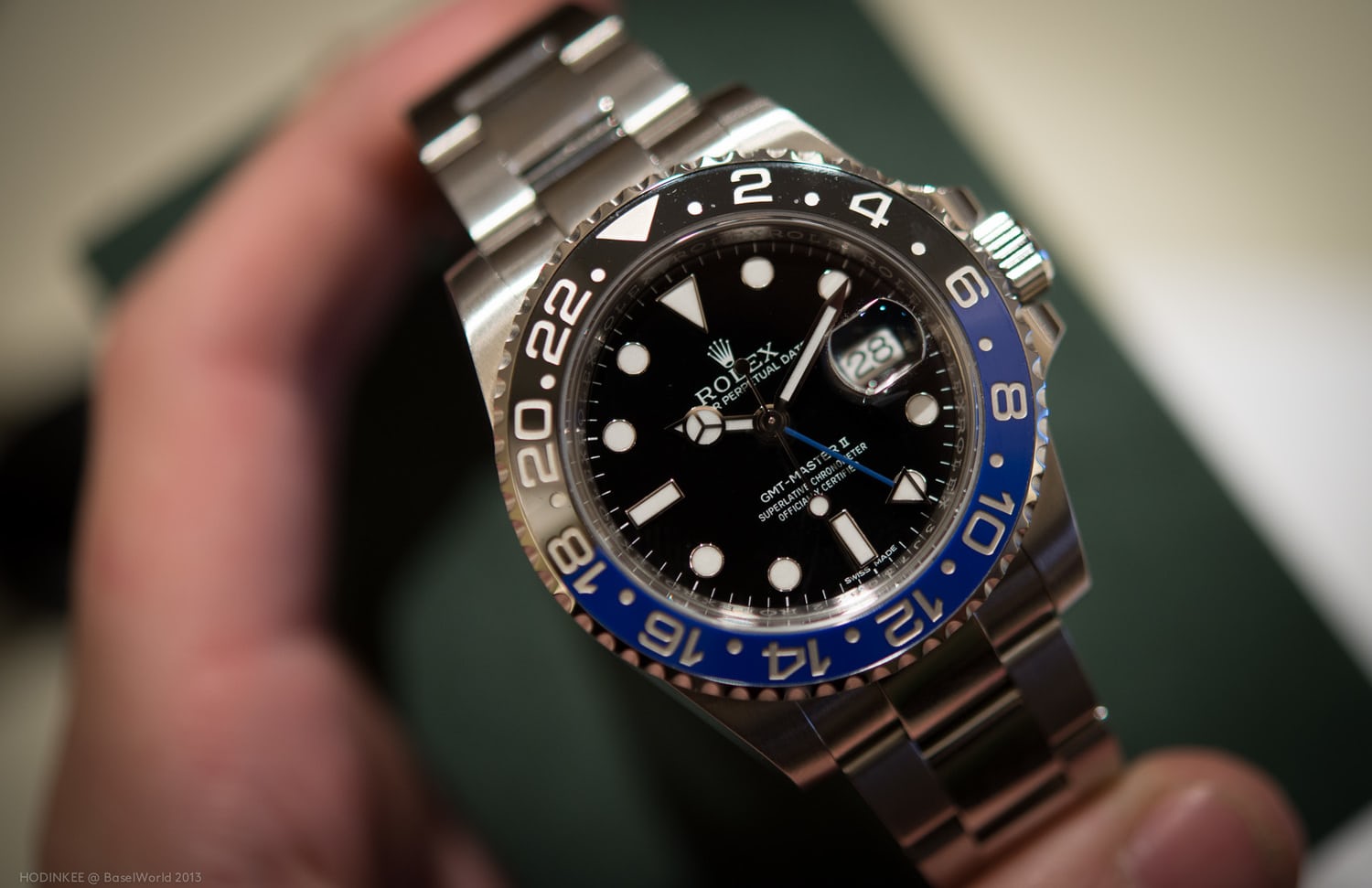 Rolex GMT-Master II Batman blue black ceramic bezel detail