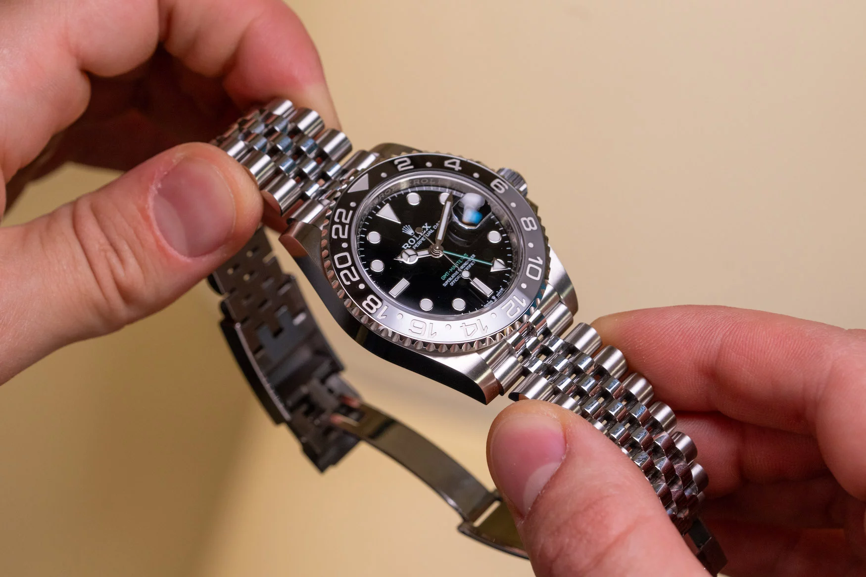 Rolex GMT-Master II on Jubilee bracelet wrist