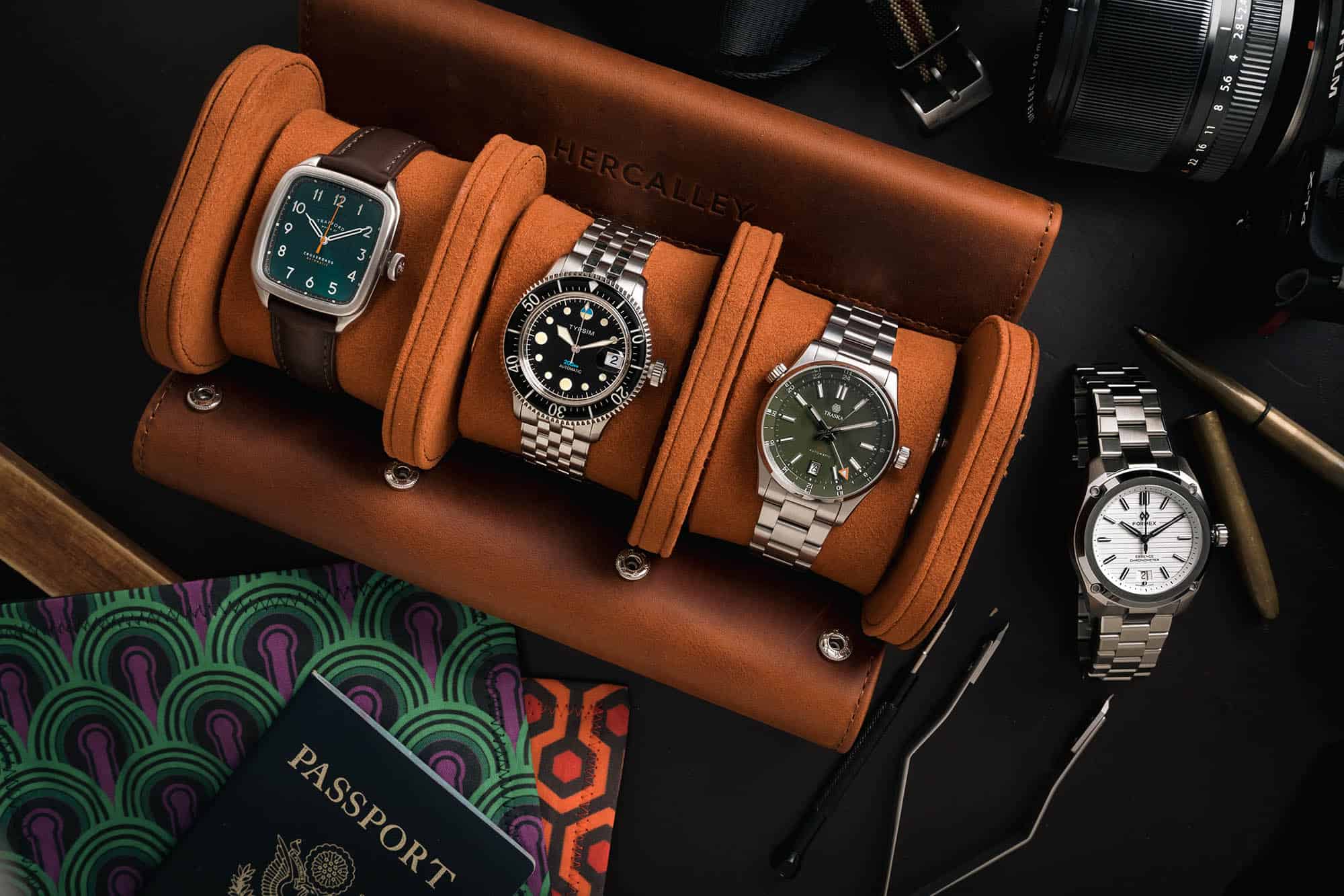 Three luxury watch icons collection display