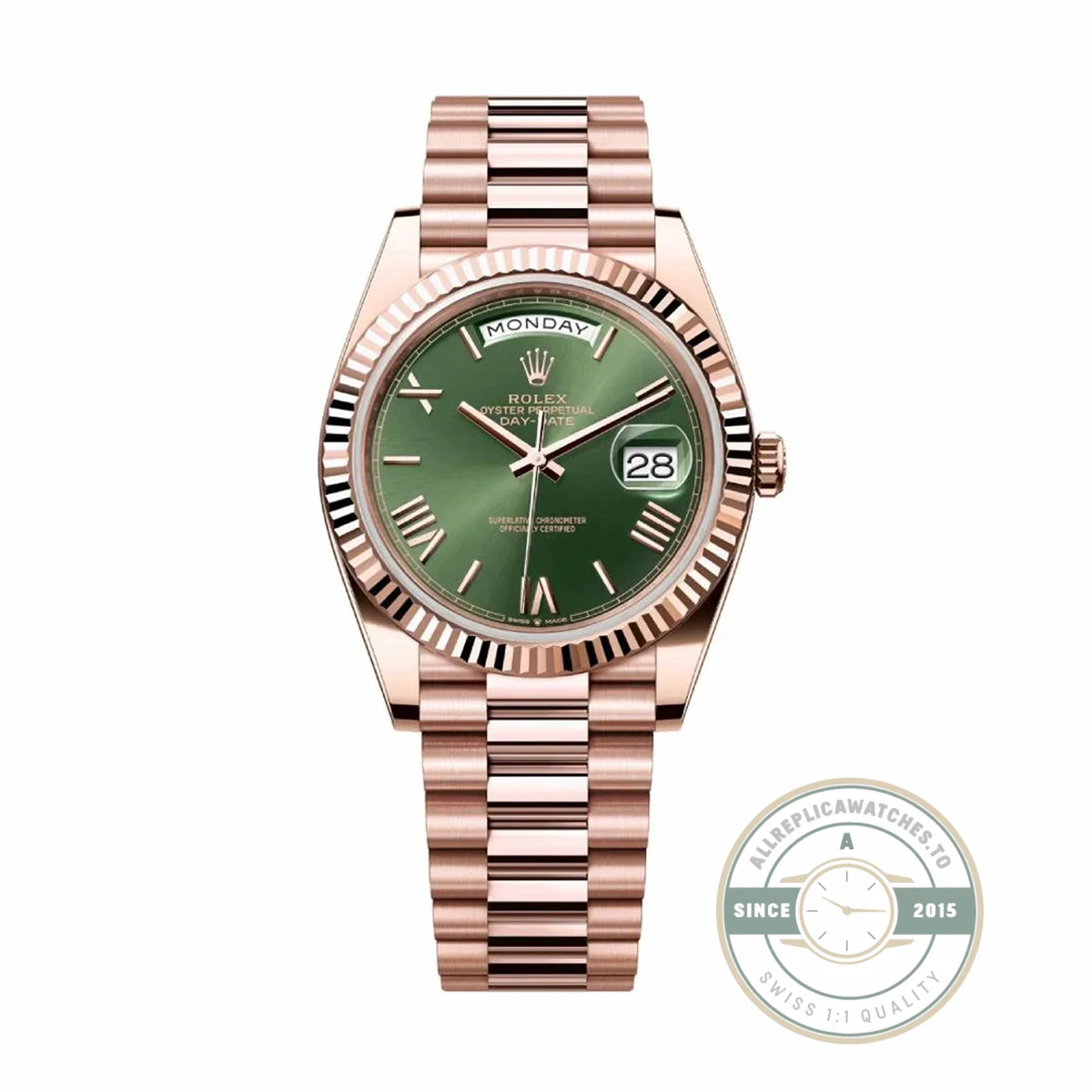 Rolex 228235-0025 Day-Date 40 Everose Olive Roman
