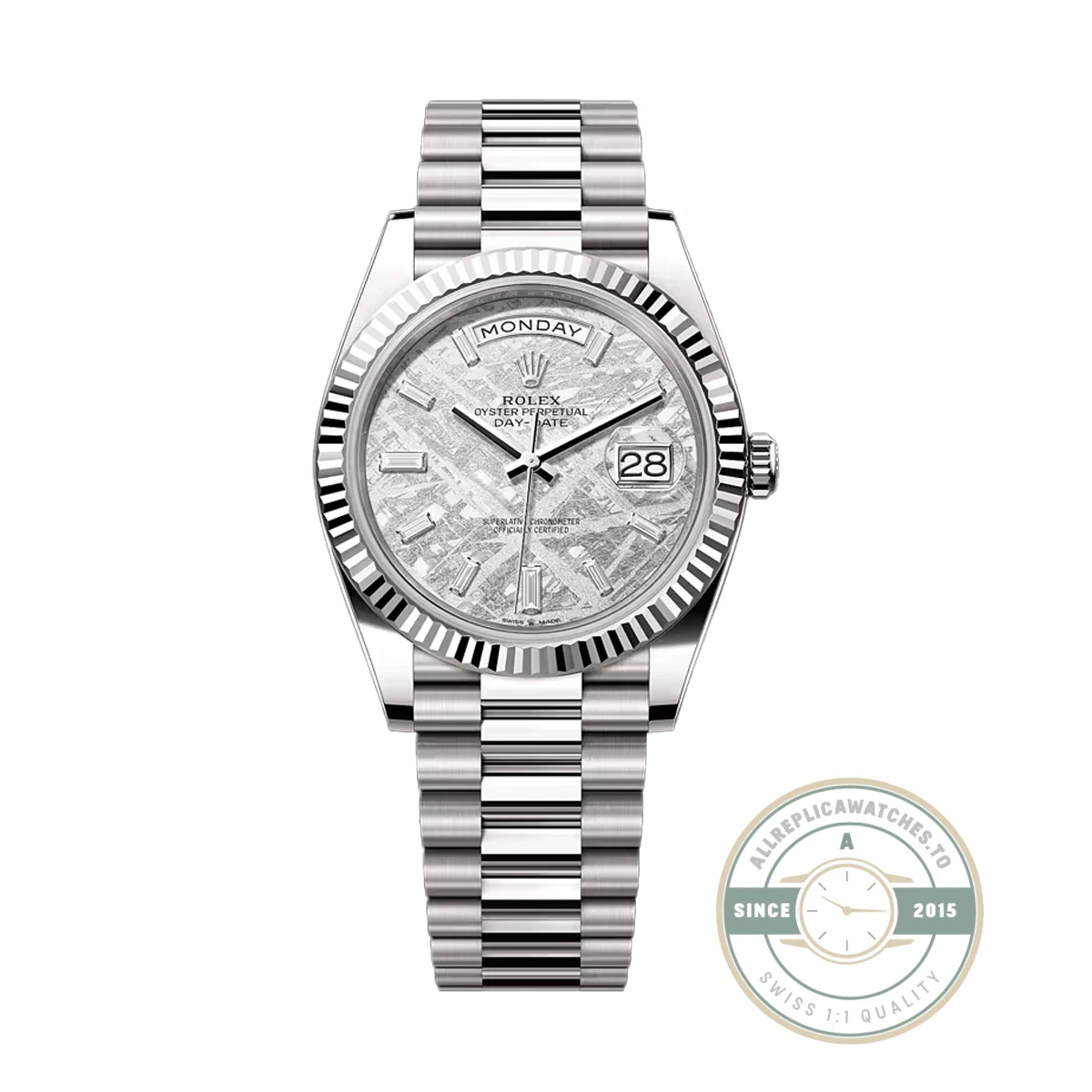 Rolex 228239-0055 Day-Date 40 White Gold Meteorite Baquette